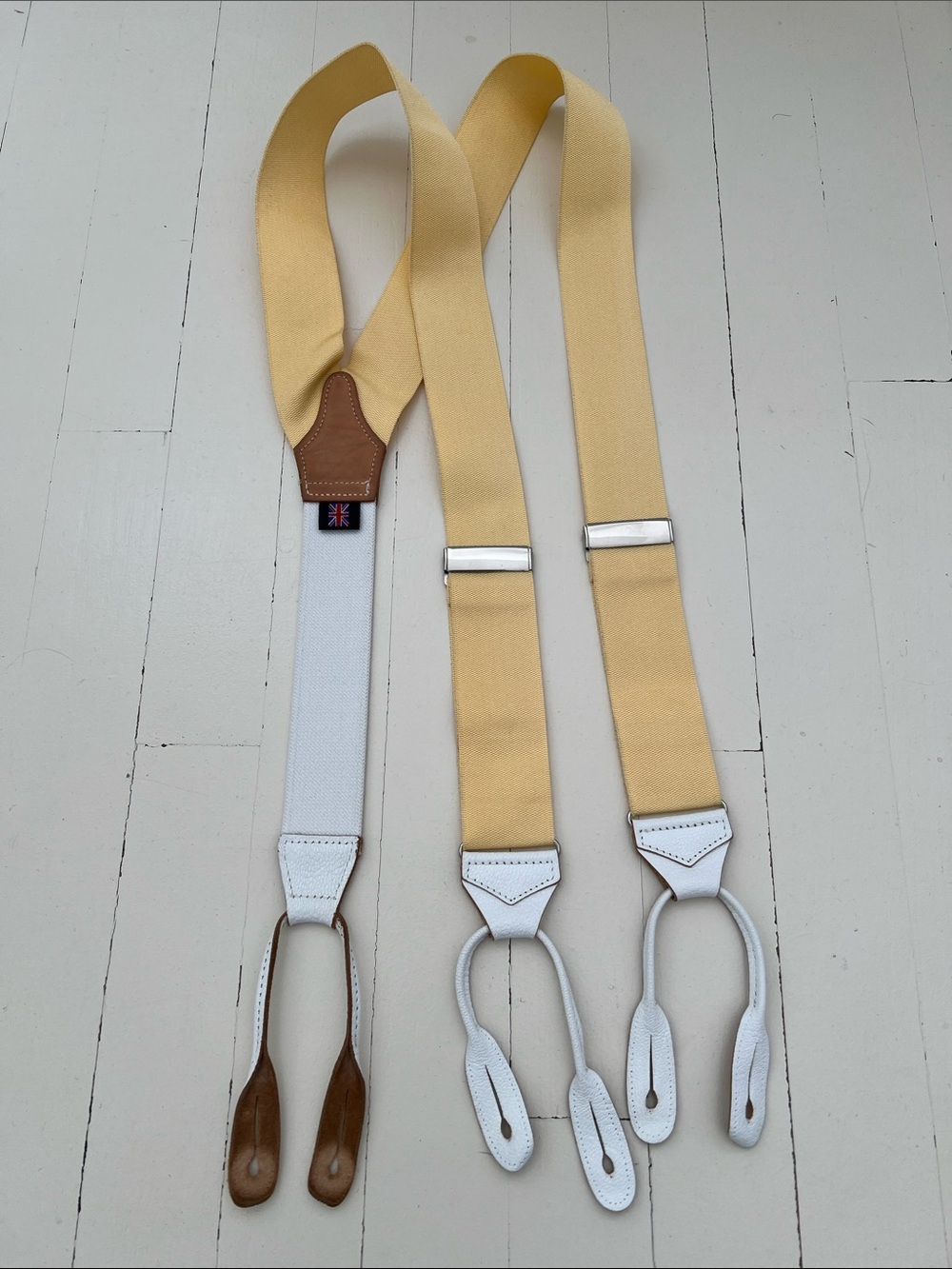Albert Thurston Yellow Suspenders with White Leather Accents